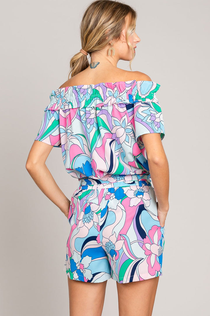 Cotton Bleu by Nu Label Abstracted Print Tie Front Shorts 