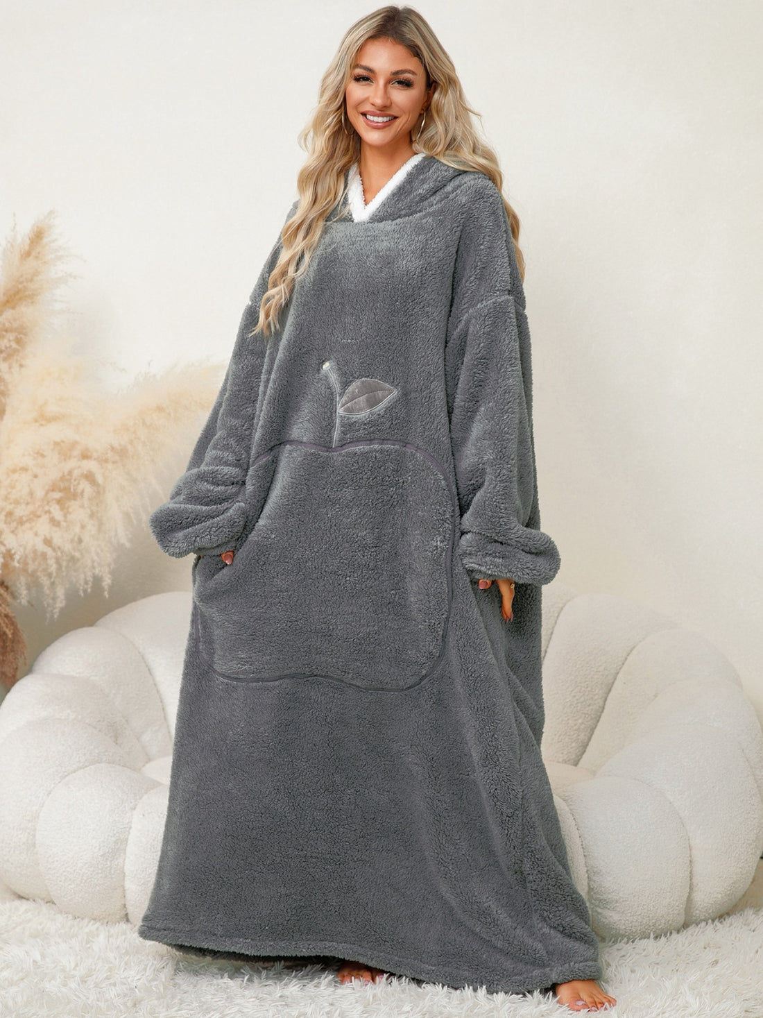 Pocketed Contrast Long Sleeve Hooded Lounge Dress 