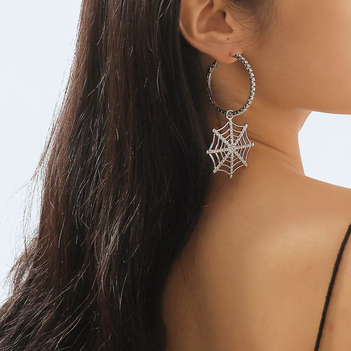 Halloween Spider Web Dangle Hoop Earrings 