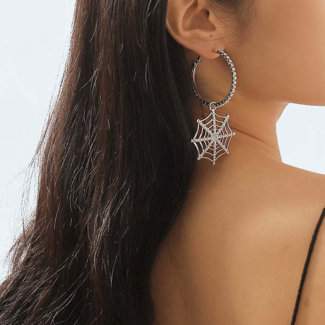 Halloween Spider Web Dangle Hoop Earrings 