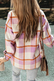 Purple Corduroy Pockets Brushed Checkered Shacket Outerwear/Plaid Shackets
