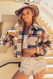 BiBi Brushed Plaid Crop Jacket with Pockets 
