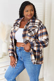Double Take Plaid Button Front Shirt Jacket with Breast Pockets 