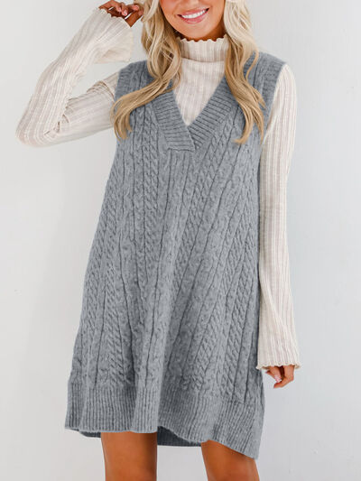 Lovelet Cable Knit V-Neck Mini Sweater Overall Dress Dresses
