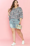 Plus Size Leopard V-Neck Three-Quarter Sleeve Blouse 