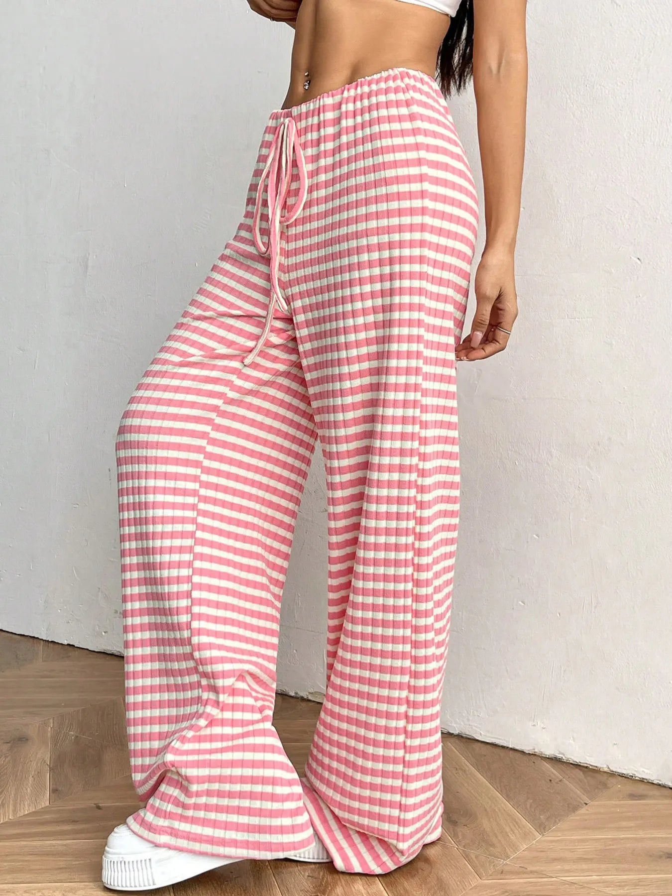 Striped Wide Leg Drawstring Pants 