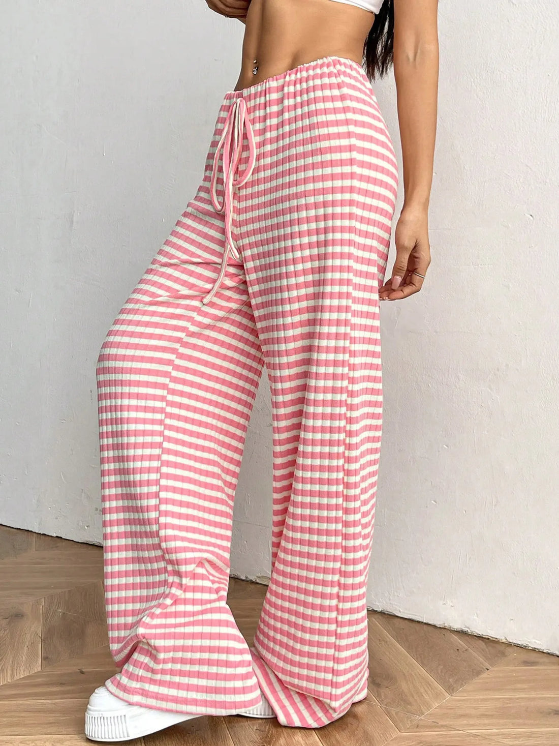 Striped Wide Leg Drawstring Pants 