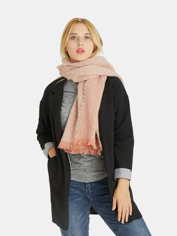 Raw Hem Heathered Polyester Scarf 