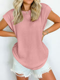 Lovelet Textured Round Neck Cap Sleeve Blouse 