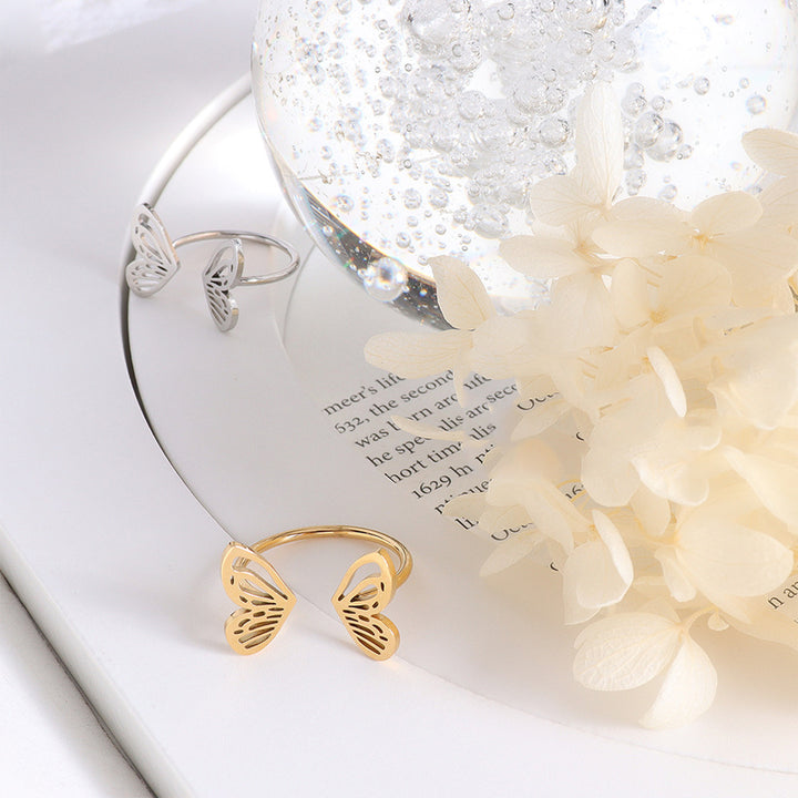 Titanium Steel Butterfly Open Ring 