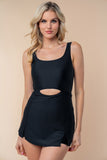 White Birch Full Size Sleeveless Tie Back Performance Knit Swim Dress 