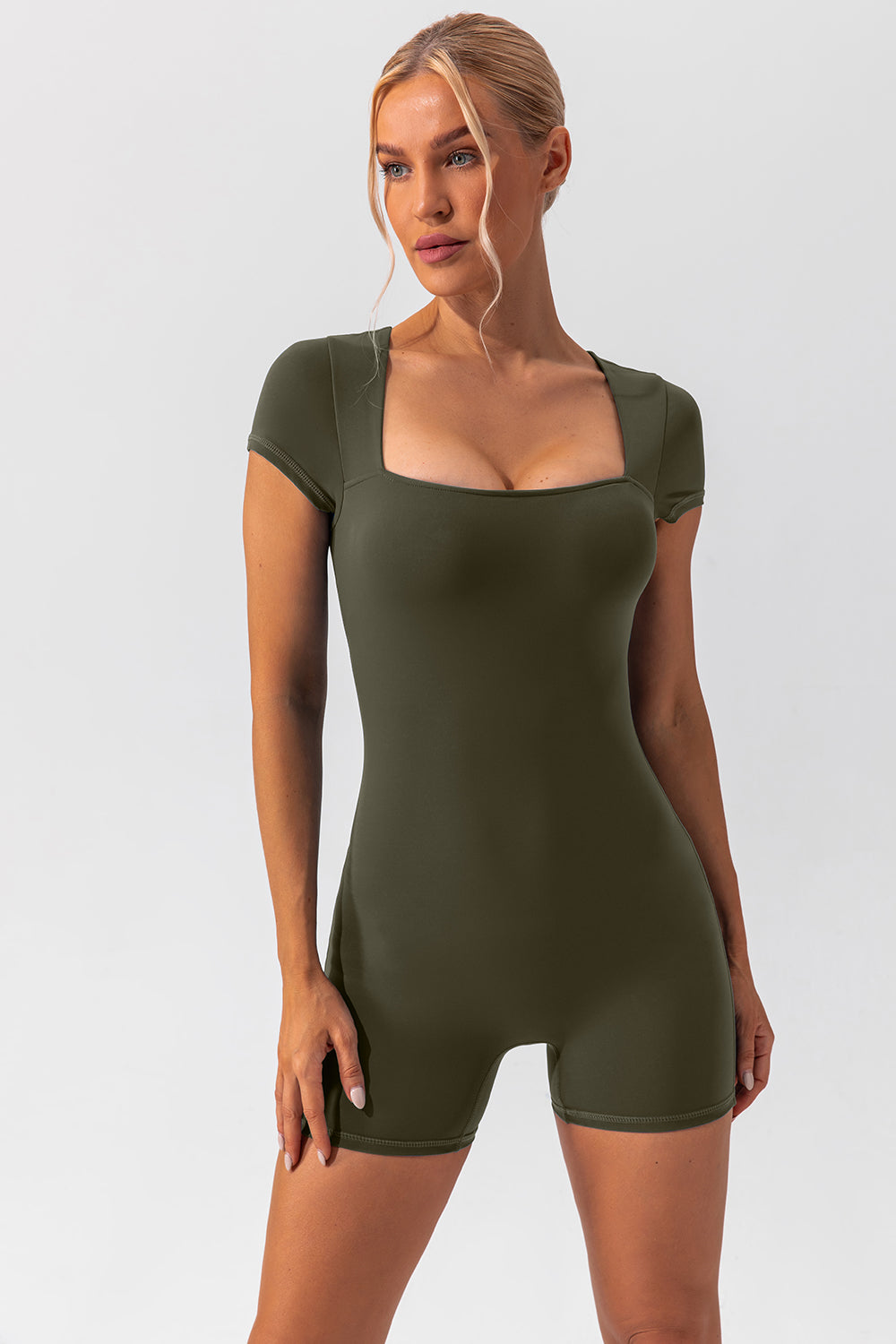 Square Neck Cap Sleeve Active Romper 