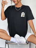 Round Neck Short Sleeve Ghost Graphic T-Shirt 