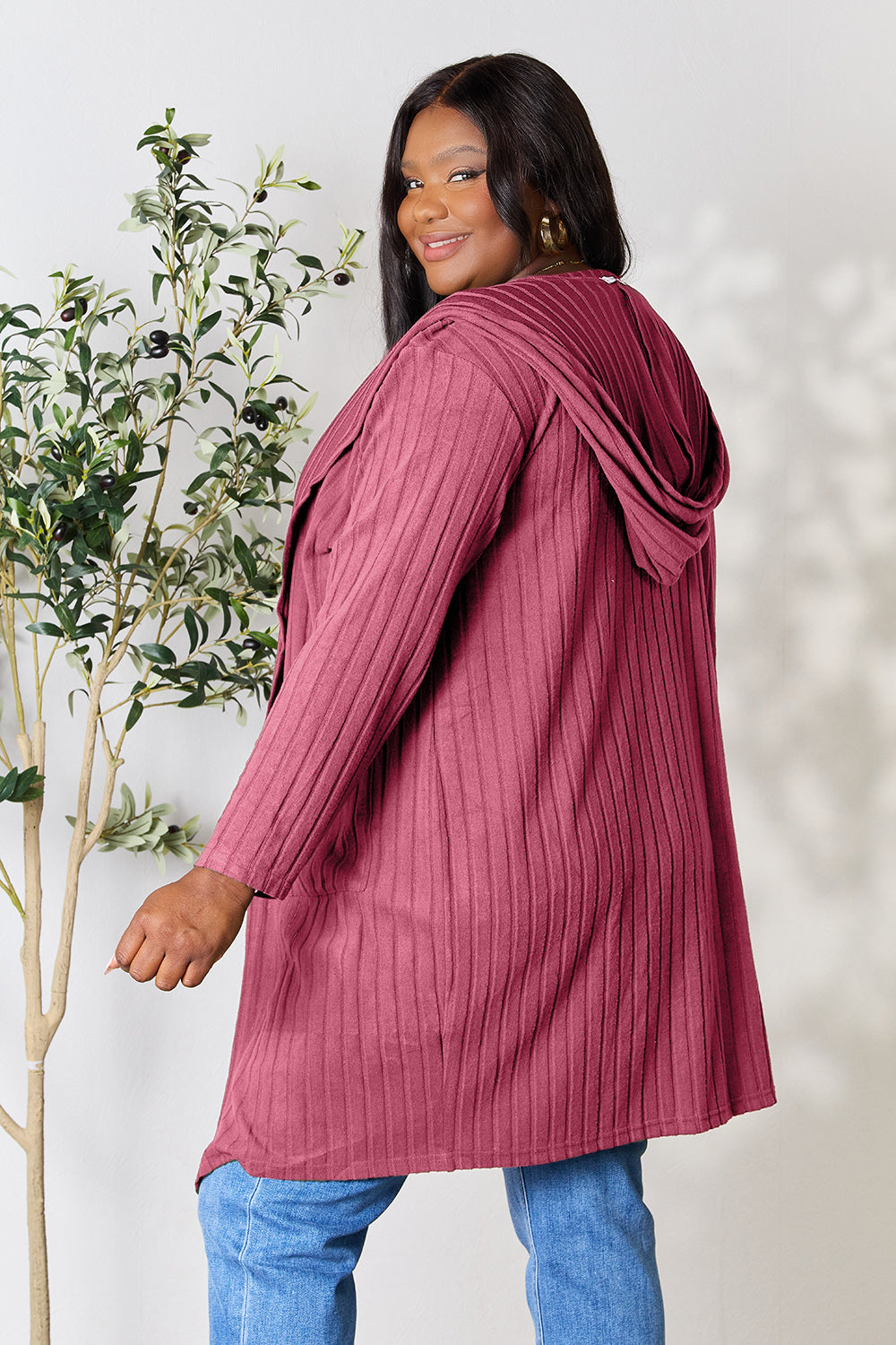 Basic Bae Full Size Hooded Sweater Cardigan 