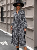 Perfee Lace Detail Printed Long Sleeve Midi Dress Dresses