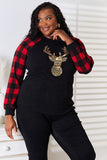 Heimish Full Size Sequin Reindeer Graphic Plaid Top 