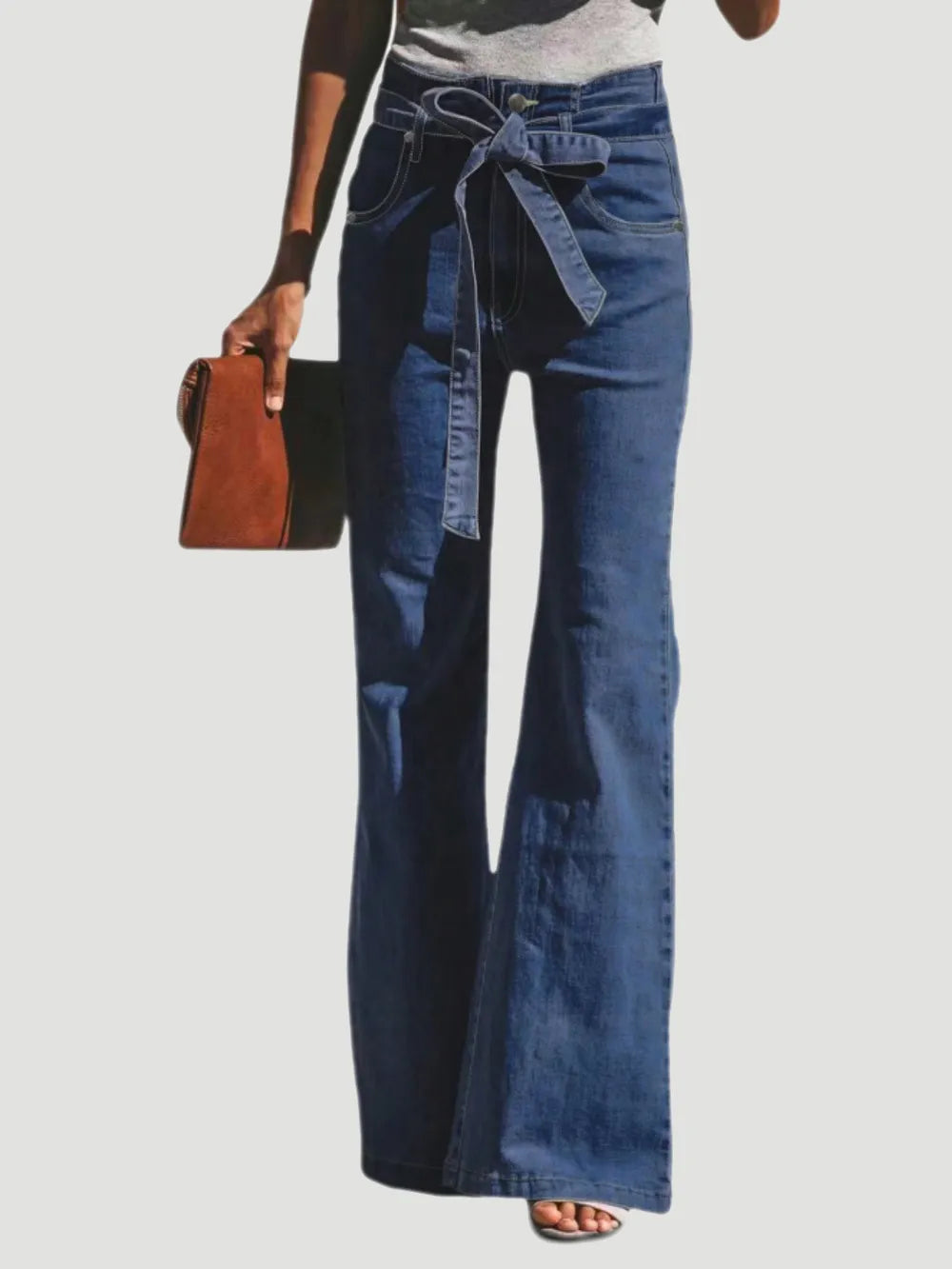 Tied Flare Jeans with Pockets 