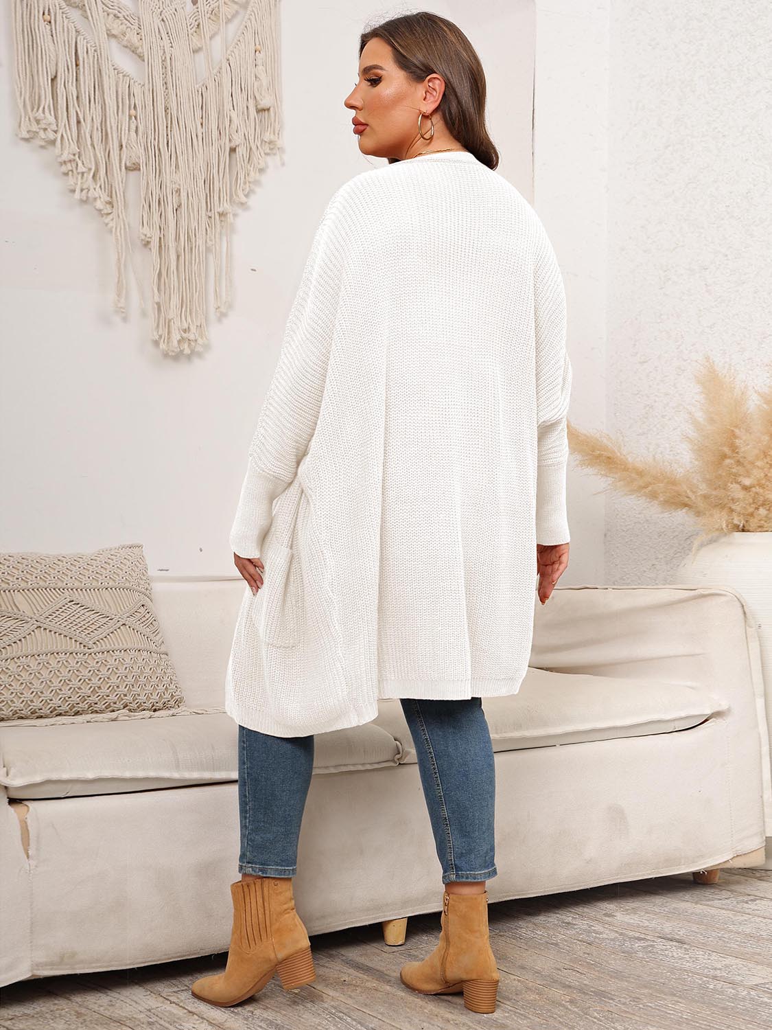 Plus Size Open Front Cardigan With Pockets 