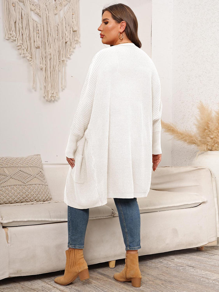 Plus Size Open Front Cardigan With Pockets 