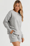 Double Take Full Size Texture Long Sleeve Top and Drawstring Shorts Set 