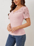 Lace Scalloped V-Neck Eyelet T-Shirt 