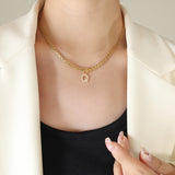 Brass Inlaid Zircon Letter Pendant Necklace 