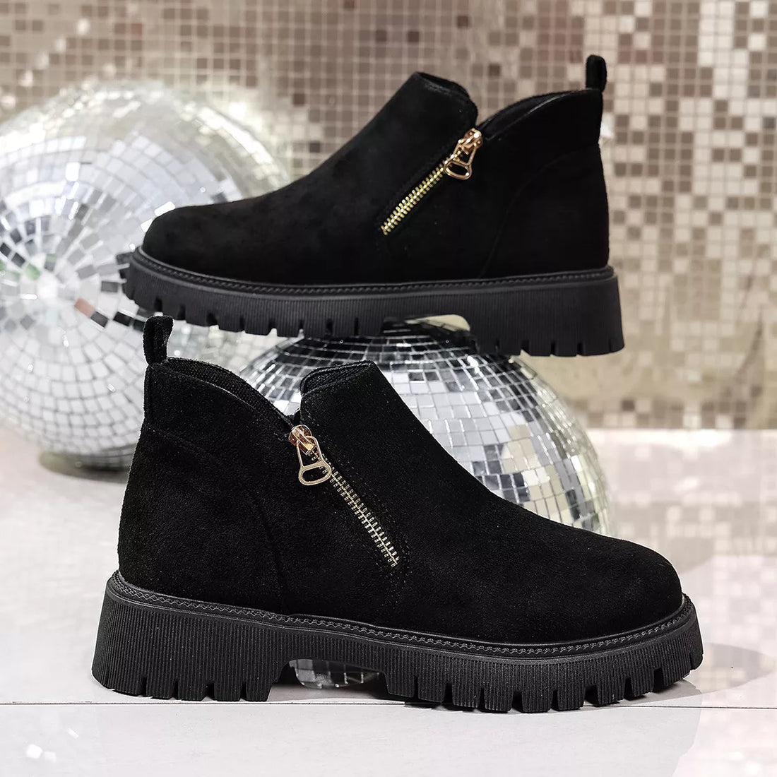 Round Toe Side Zip Ankle Boots 