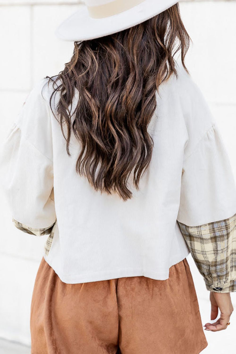 Corduroy Plaid Button Up Drop Shoulder Shacket 