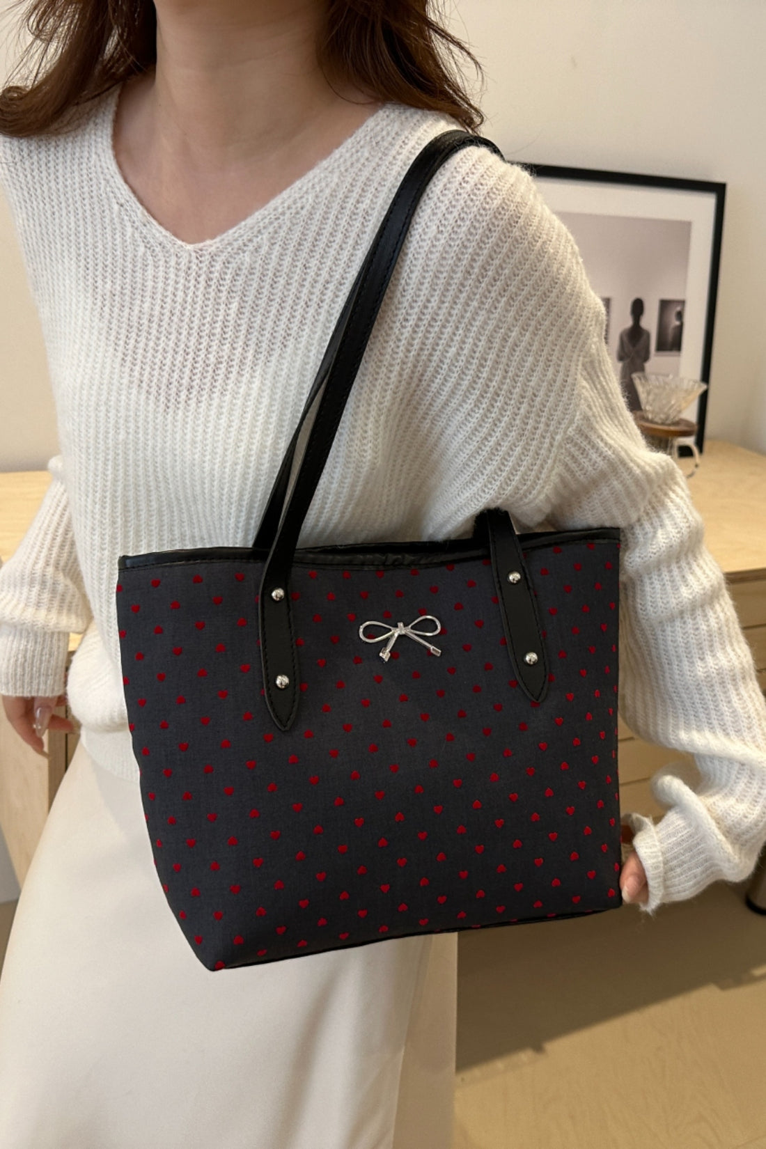 Bow Trim Polyester Tote Bag 