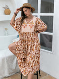 Plus Size Printed Tie Neck Half Sleeve Midi Dress 