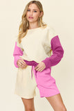 Double Take Full Size Contrast Drop Shoulder Top and Shorts Set 
