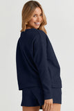 Double Take Full Size Texture Long Sleeve Top and Drawstring Shorts Set 