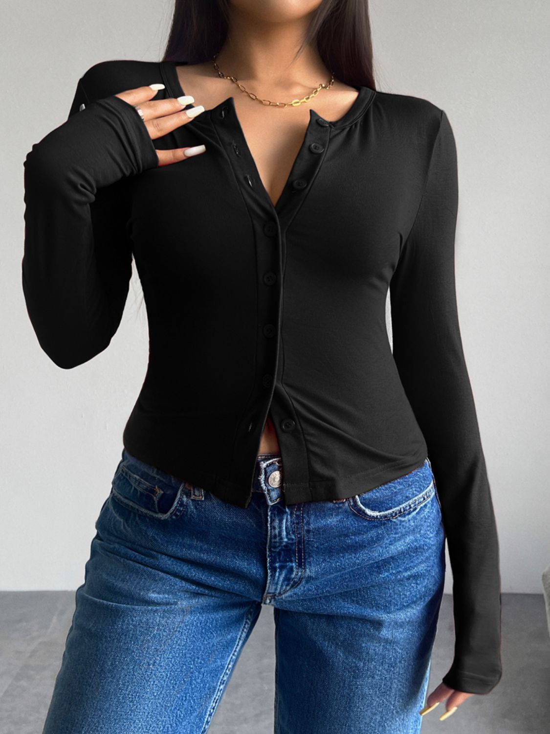 Devine Button Up Long Sleeve T-Shirt 