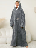 Pocketed Contrast Long Sleeve Hooded Lounge Dress 
