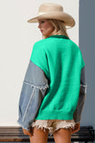 Double Take Full Size Star Pattern Raw Edge Long Sleeve Sweater 