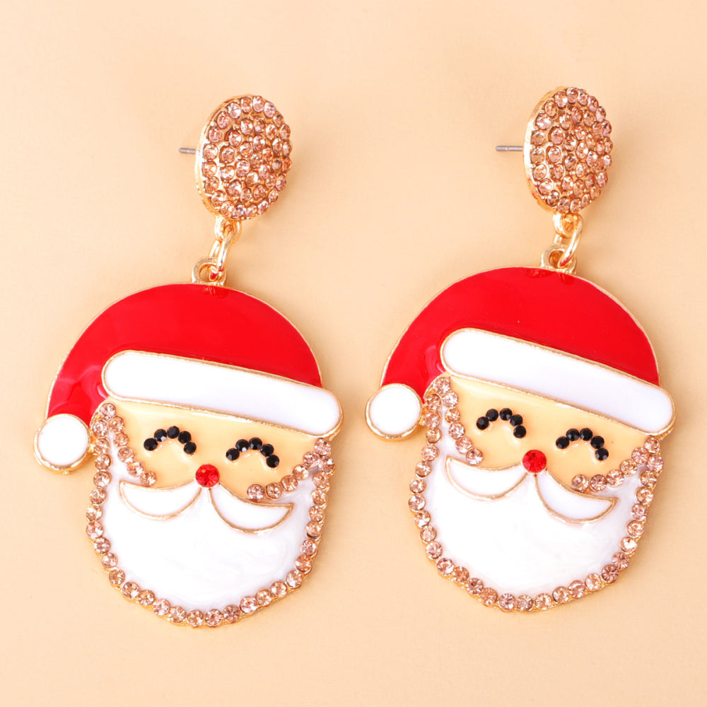 Rhinestone Alloy Santa Earrings 