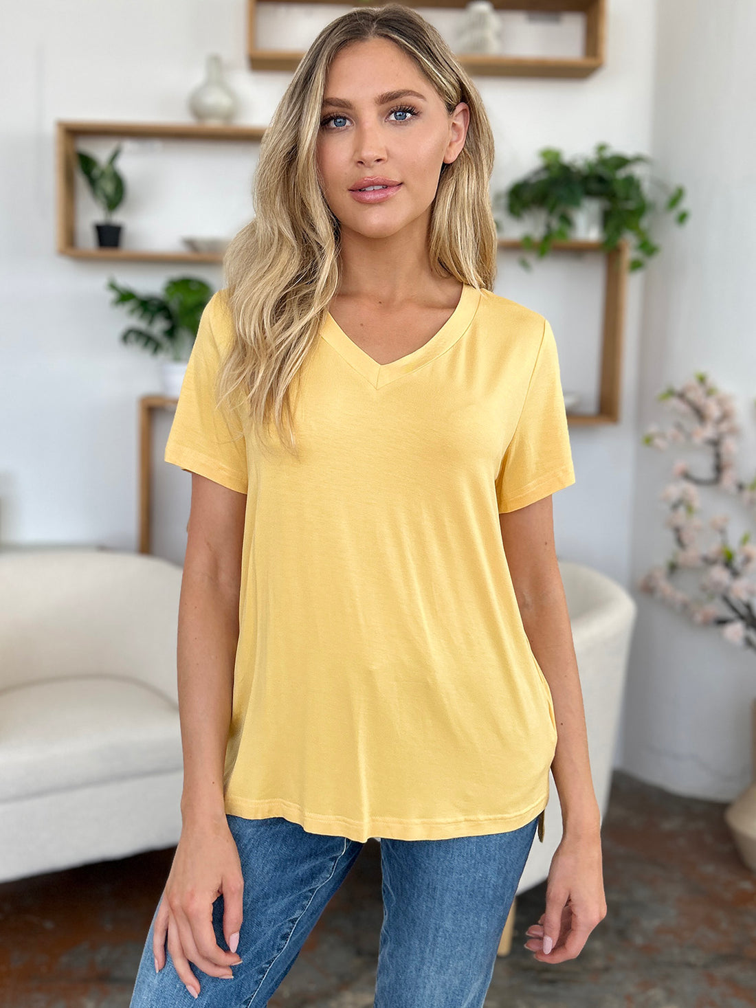 Basic Bae Bamboo Full Size V-Neck High-Low T-Shirt 
