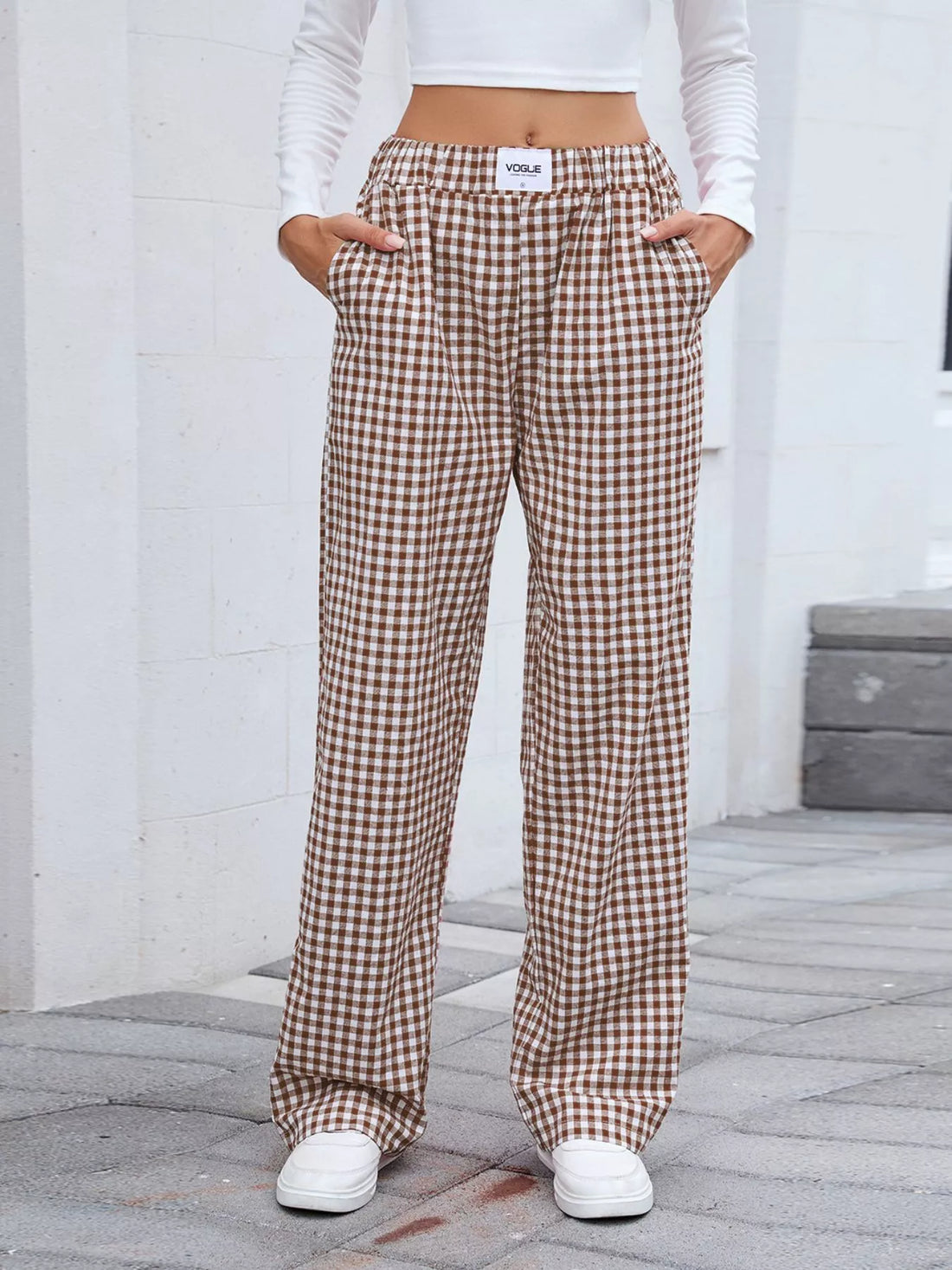 Plaid Wide Leg Casual Pants 