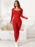 Scoop Neck Long Sleeve Active Jumpsuit 