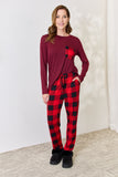 Zenana Full Size Plaid Round Neck Top and Pants Pajama Set 