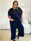 Double Take Full Size Texture Short Sleeve Top and Pants Set 
