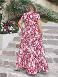 Plus Size Slit Printed V-Neck Maxi Dress 
