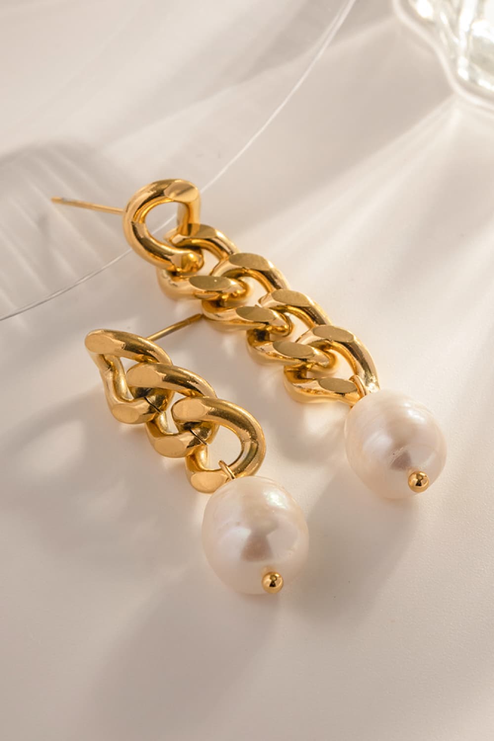 Stainless Steel Pearl Asymmetrical Earrings 
