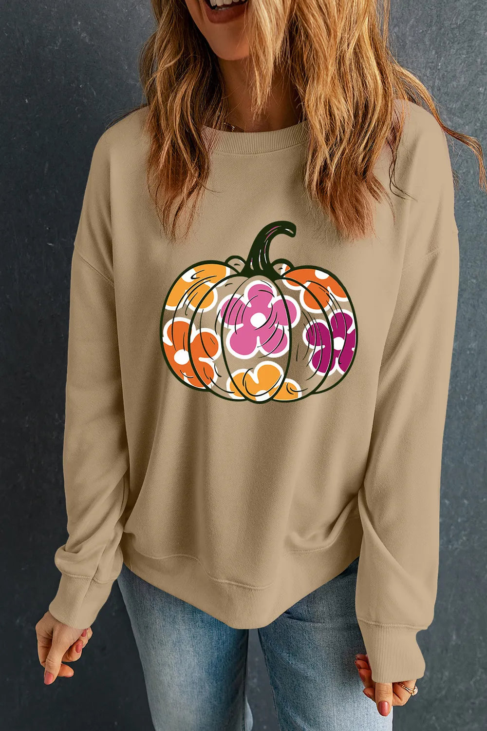 Pumpkin & Flower Graphic Long Sleeve Sweatshirt 