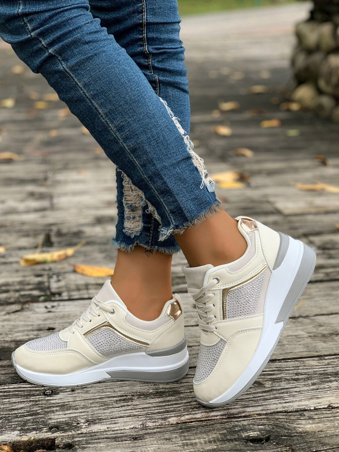 Lace-Up Rhinestone Wedge Sneakers 