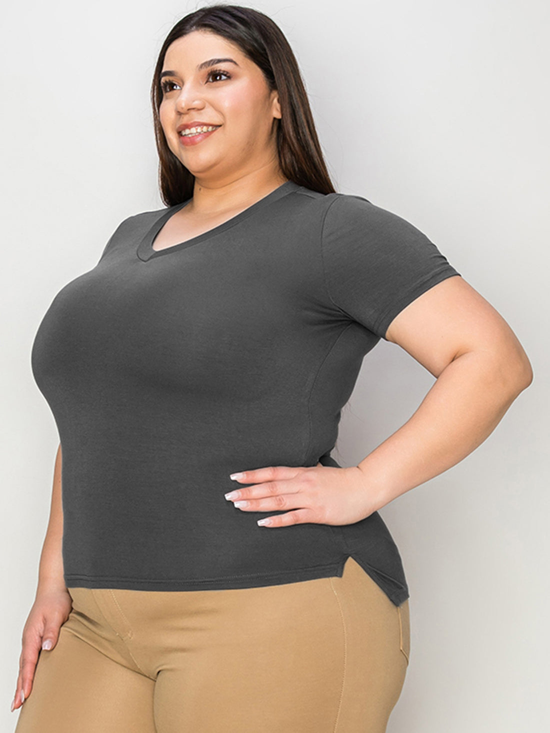 Basic Bae Full Size V-Neck High-Low T-Shirt 