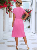 Buttoned Tie Waist Short Sleeve Dress 