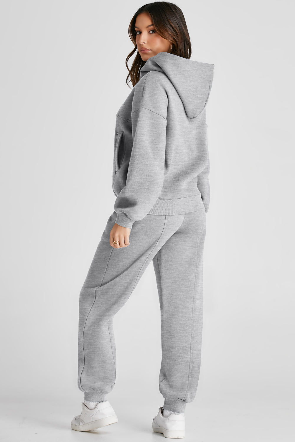Dropped Shoulder Long Sleeve Hoodie and Pants Active Set 