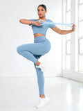 Round Neck Short Sleeve Top and Leggings Active Set 