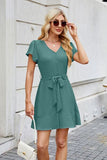 Tied Button Up Short Sleeve Mini Shirt Dress Dresses